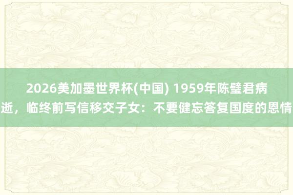 2026美加墨世界杯(中国) 1959年陈璧君病逝，临终前写信移交子女：不要健忘答复国度的恩情