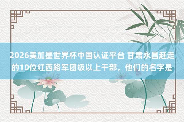 2026美加墨世界杯中国认证平台 甘肃永昌赶走的10位红西路军团级以上干部，他们的名字是