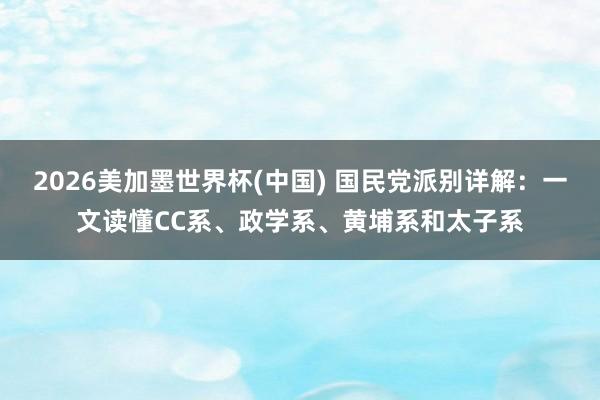 2026美加墨世界杯(中国) 国民党派别详解：一文读懂CC系、政学系、黄埔系和太子系