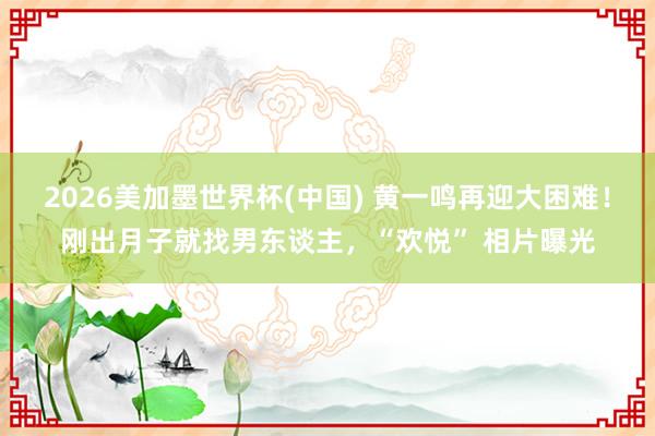 2026美加墨世界杯(中国) 黄一鸣再迎大困难!刚出月子就找男东谈主,“欢悦” 相片曝光