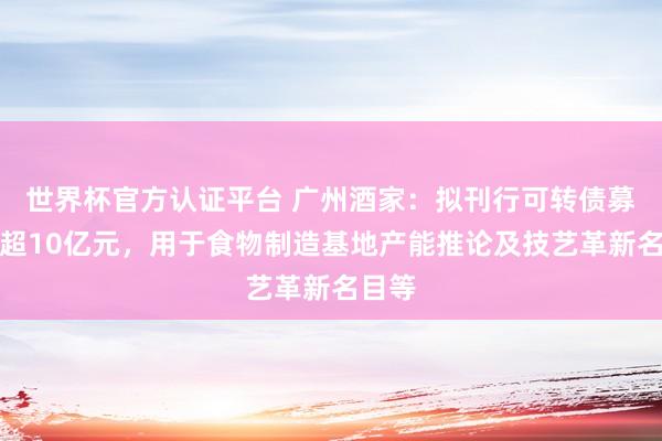 世界杯官方认证平台 广州酒家:拟刊行可转债募资不超10亿元,用于食物制造基地产能推论及技艺革新名目等