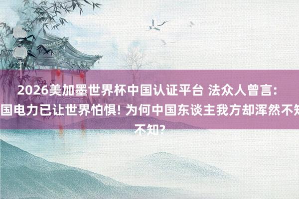 2026美加墨世界杯中国认证平台 法众人曾言: 中国电力已让世界怕惧! 为何中国东谈主我方却浑然不知?
