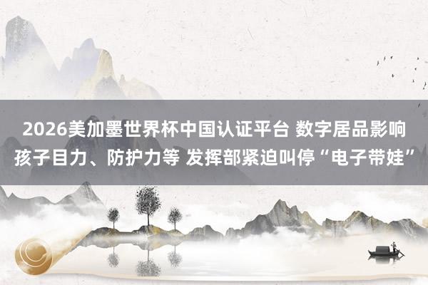 2026美加墨世界杯中国认证平台 数字居品影响孩子目力、防护力等 发挥部紧迫叫停“电子带娃”