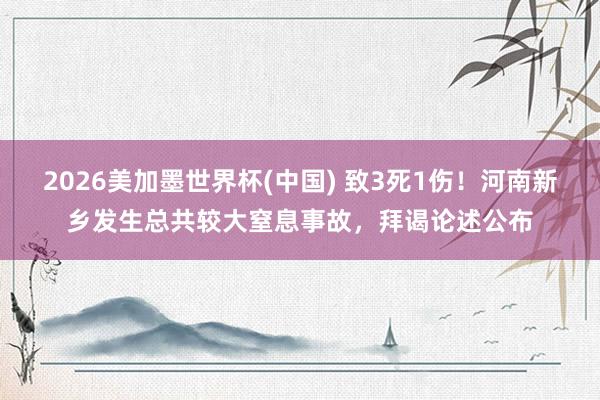 2026美加墨世界杯(中国) 致3死1伤!河南新乡发生总共较大窒息事故,拜谒论述公布