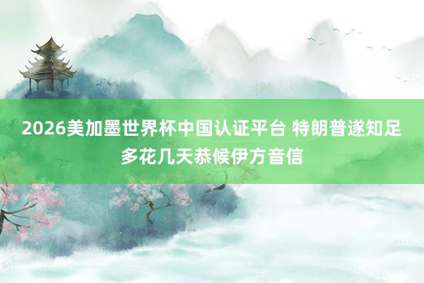 2026美加墨世界杯中国认证平台 特朗普遂知足多花几天恭候伊方音信