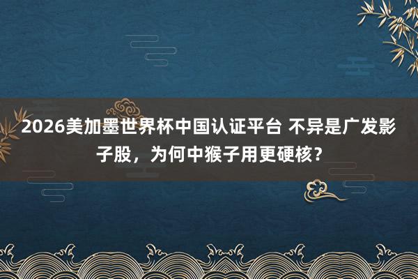 2026美加墨世界杯中国认证平台 不异是广发影子股，为何中猴子用更硬核？