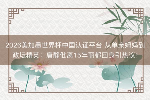 2026美加墨世界杯中国认证平台 从单亲姆妈到政坛精英:唐静仳离15年丽都回身引热议!